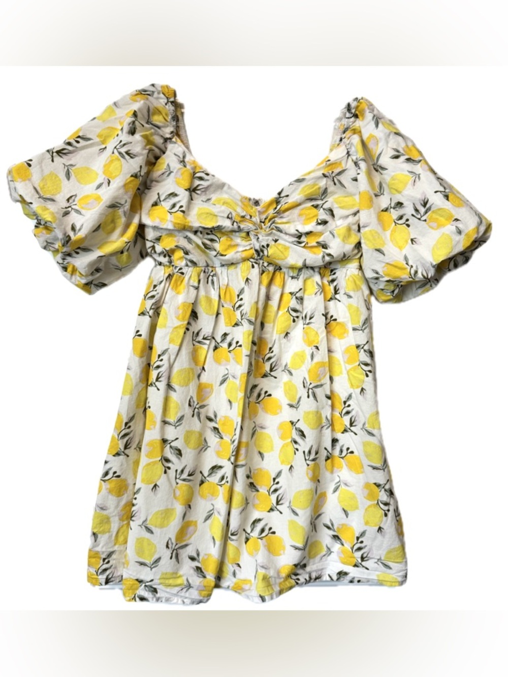 Lemon Print Puff Sleeve Mini Dress
Cottagecore Babydoll Empire Waist Cotton